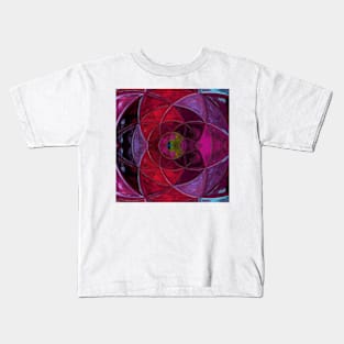 Mosaic Kaleidoscope Flower Red and Blue Kids T-Shirt